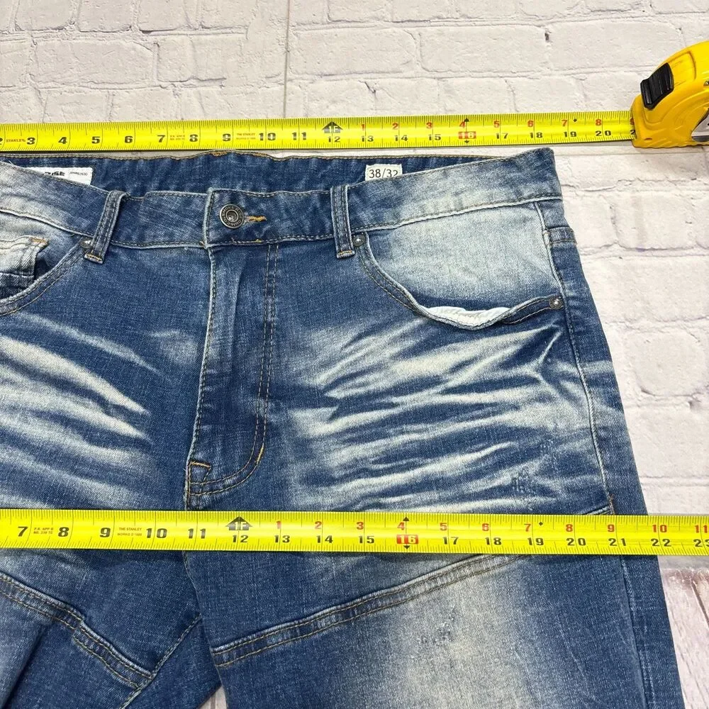 Smoke Rise Men Slim Distressed Jeans Size 38x32 Blue Denim C132 -27